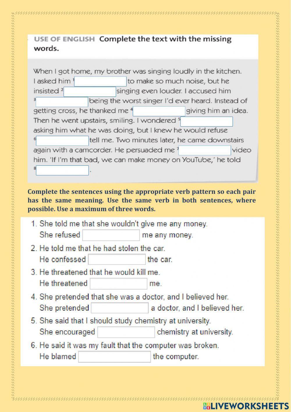 Reporting verbs patterns