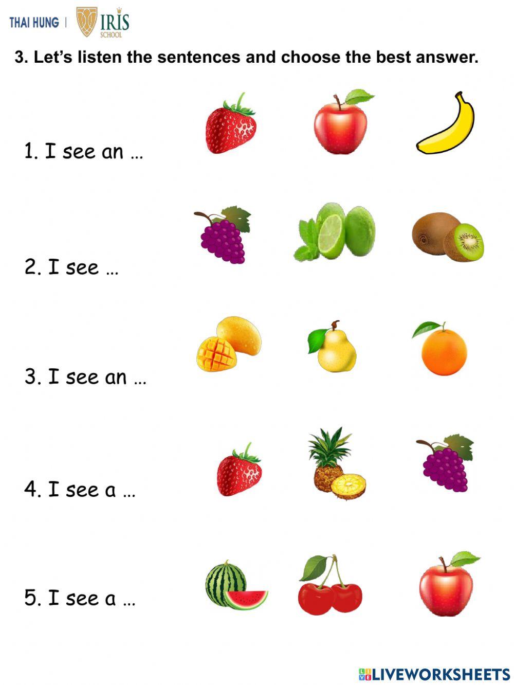 Rainbow-Worksheet about Fruits for Kids