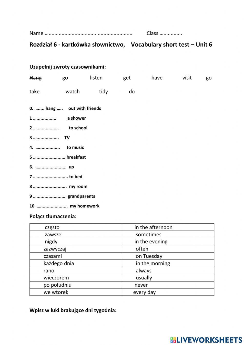Daily activities, days of the week, adverbs of frequency