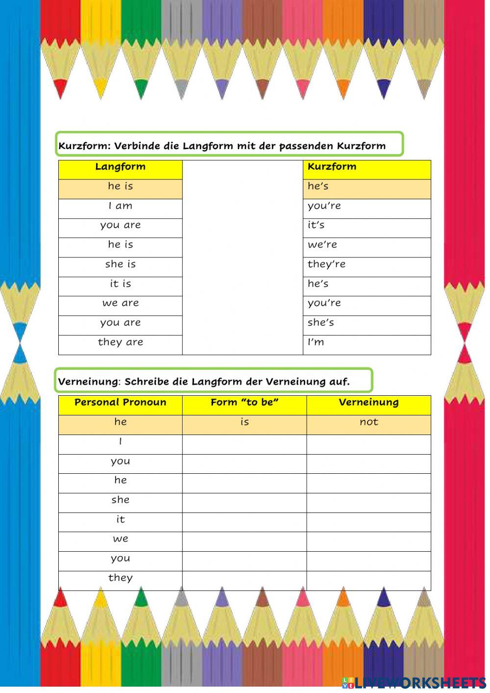 Personal pronouns and to be
