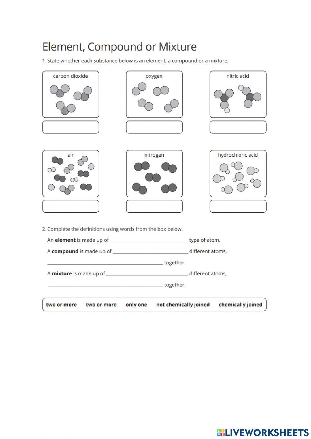 Elements Compounds Mixtures