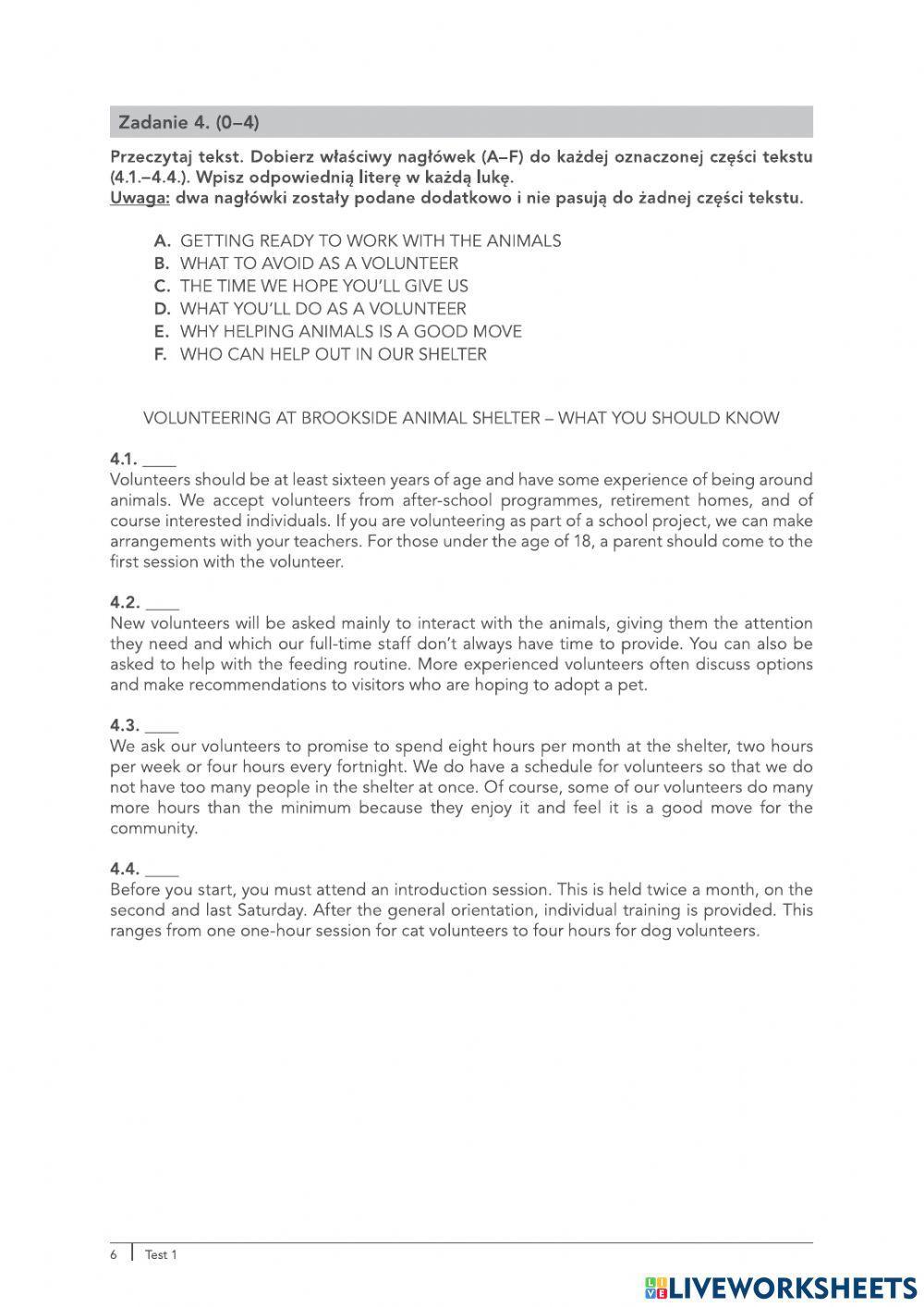 Reading test 1 Matura podstawowa