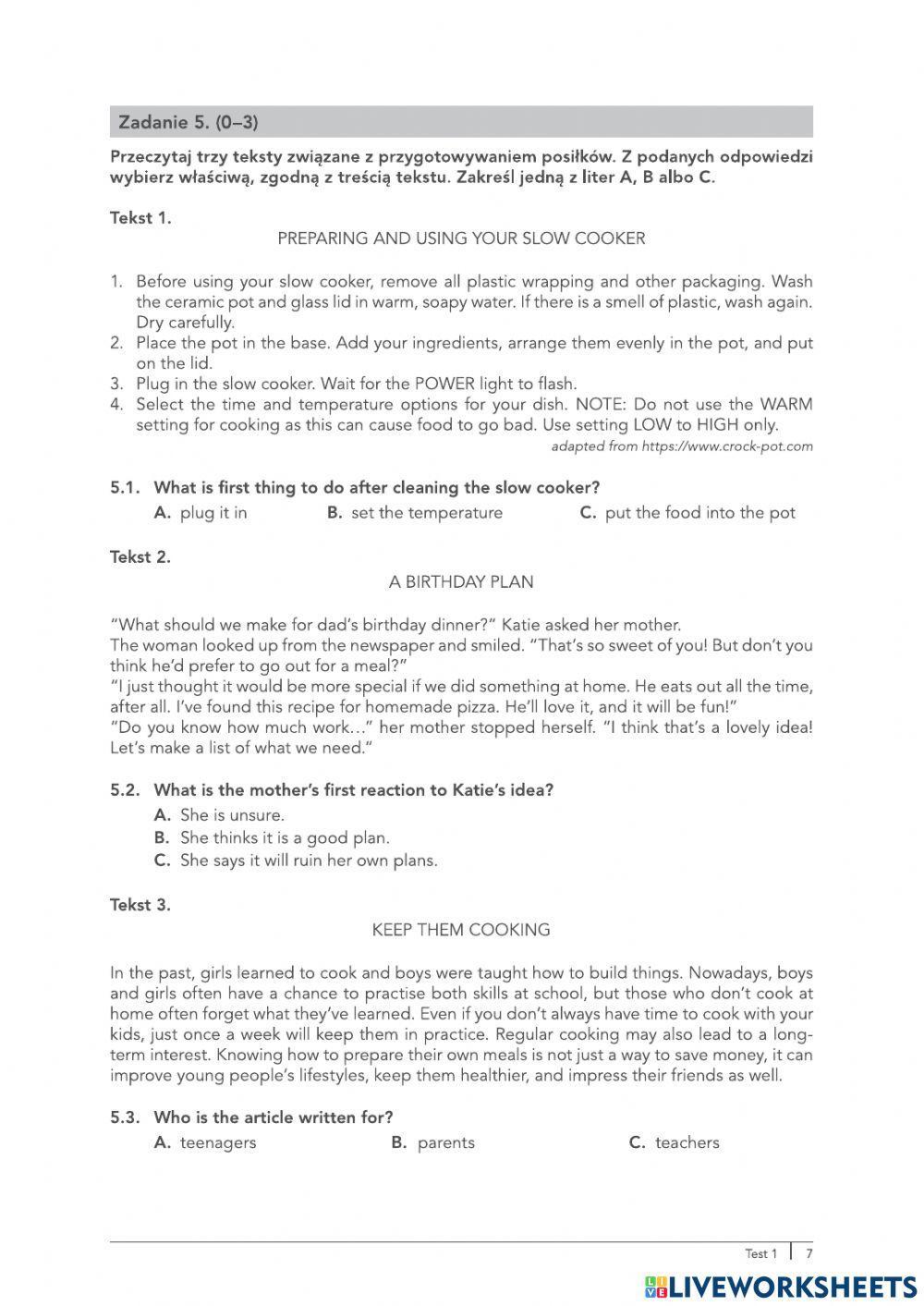 Reading test 1 Matura podstawowa