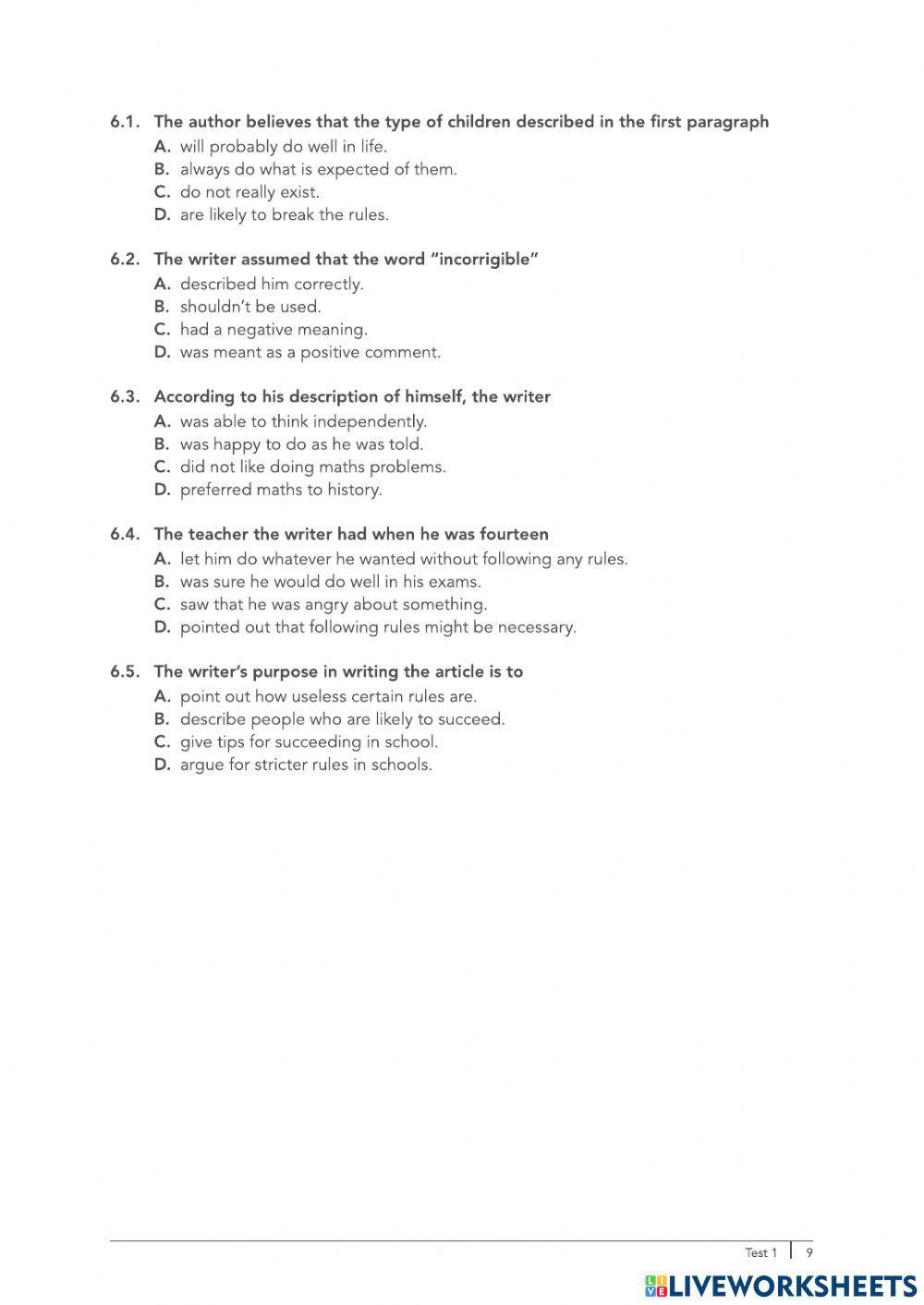 Reading test 1 Matura podstawowa