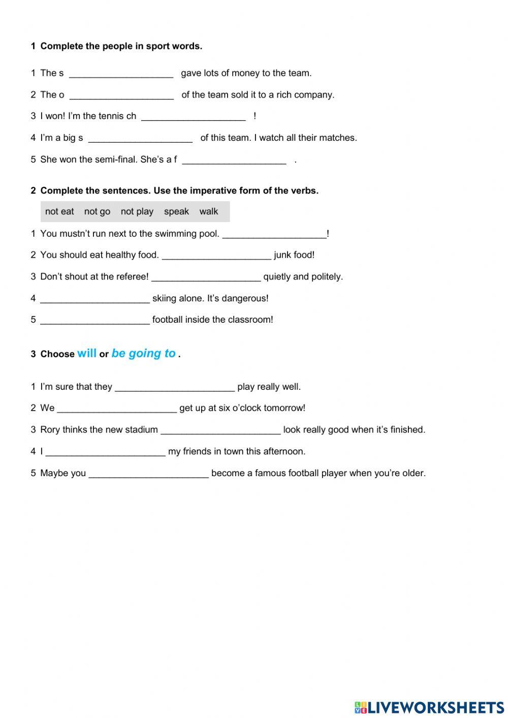 Sport - imper. - will - be g. to