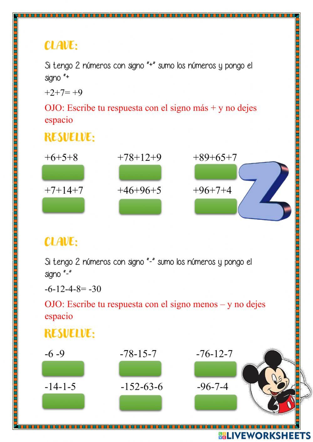 Adición y sustracción de números enteros