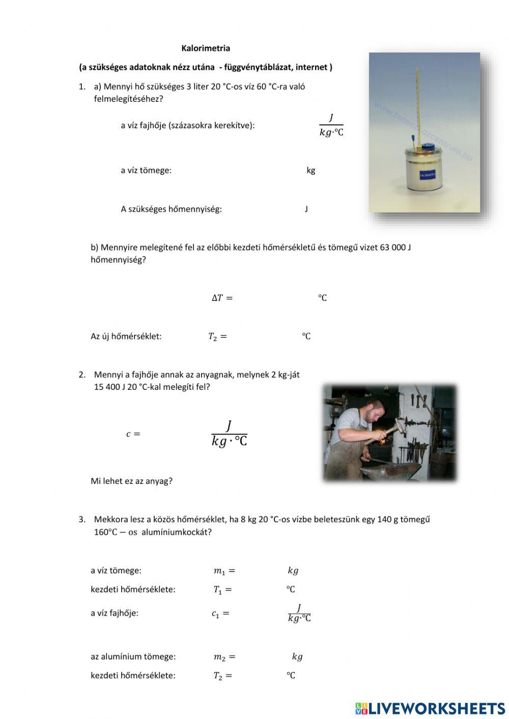 Kalorimetria  fajhő