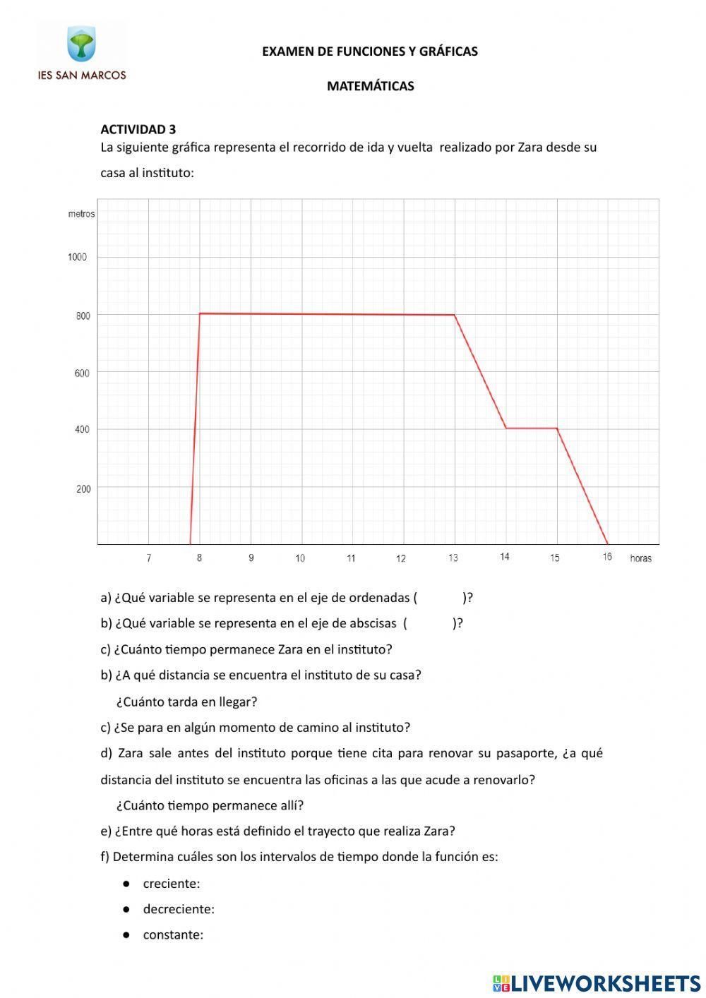 Examen funciones y gráficas