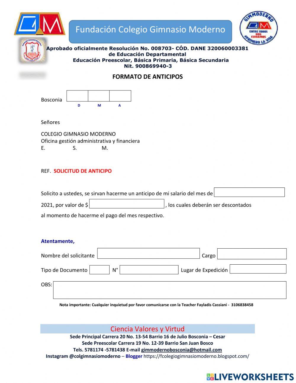 Formato de anticipos