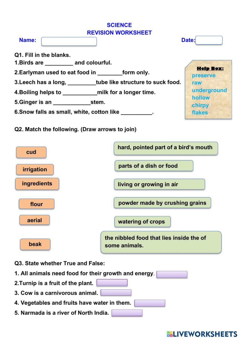Science combined revision worksheet