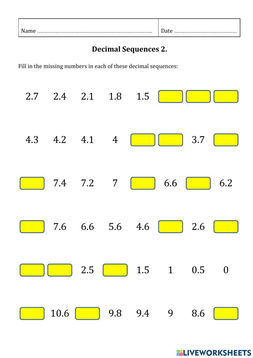 Decimal Sequences 2