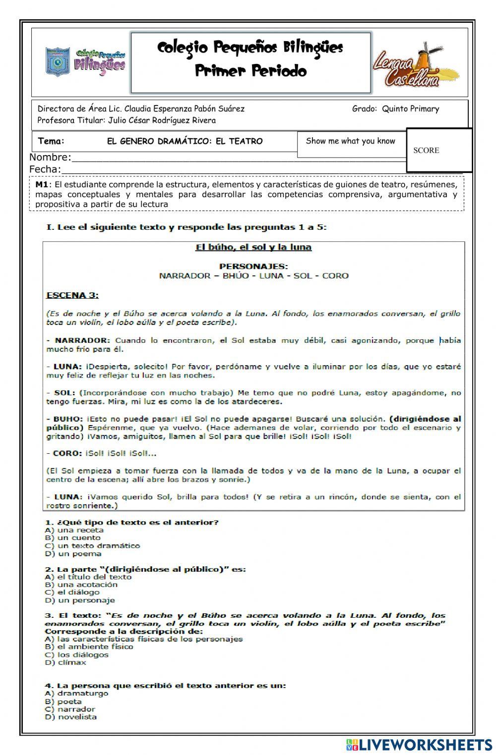 Evaluacion goal 1 lengua castellana