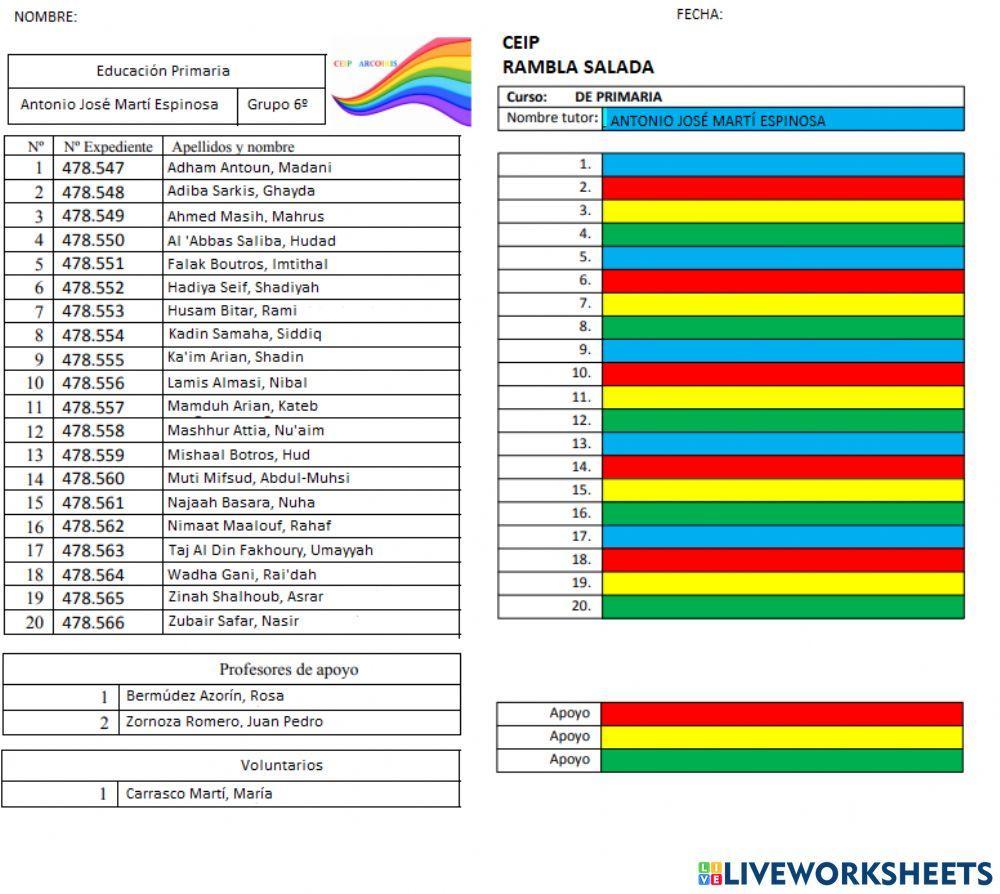 LISTADO DE COLORES ADAPTADO 3ª PARTE 6º ARCOIRIS