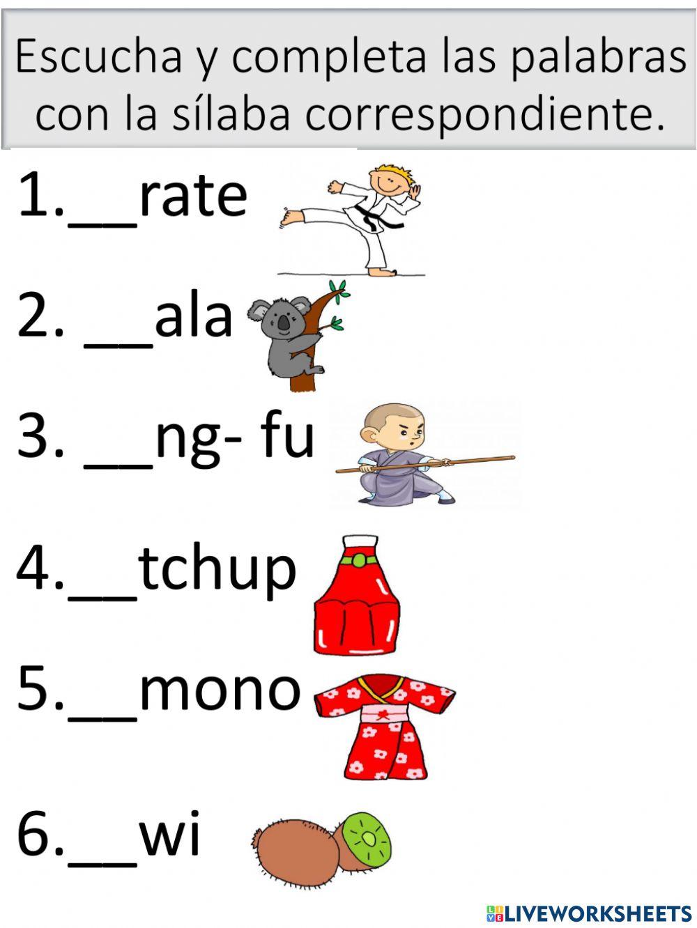 Vocabulario de la letra Kk