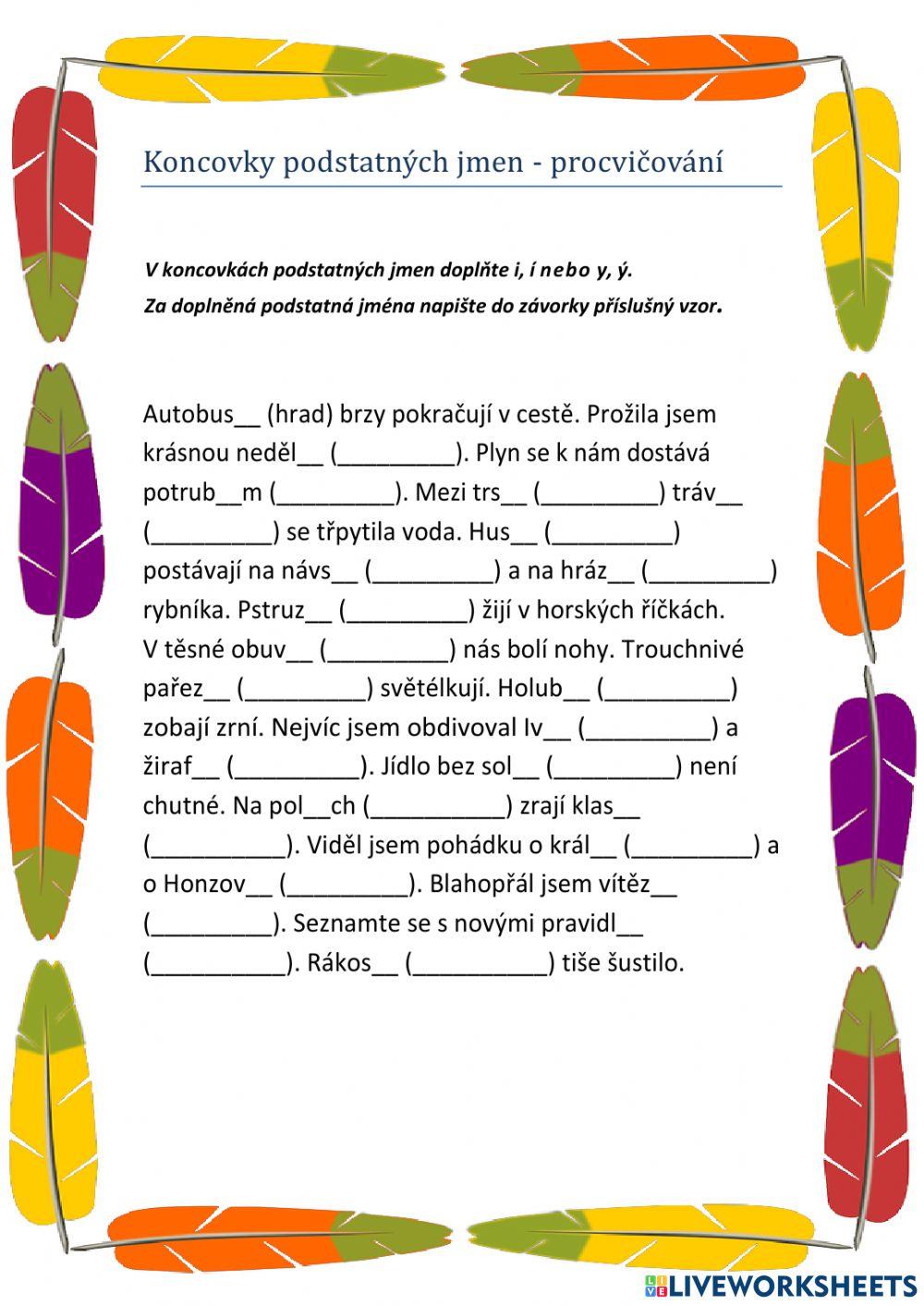 Koncovky podstatných jmen - procvičování