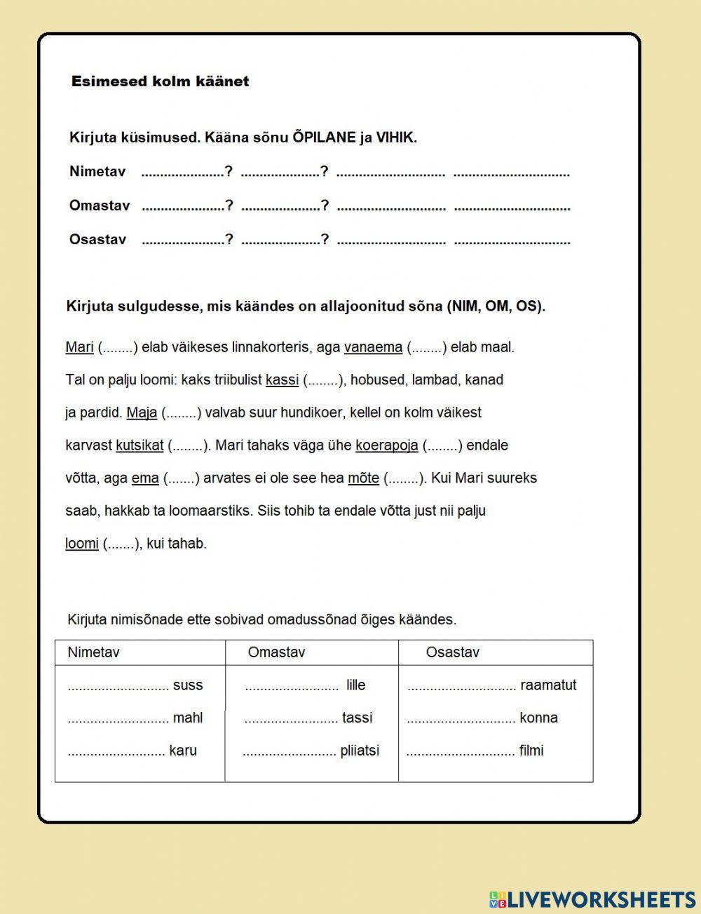 Esimesed kolm käänet