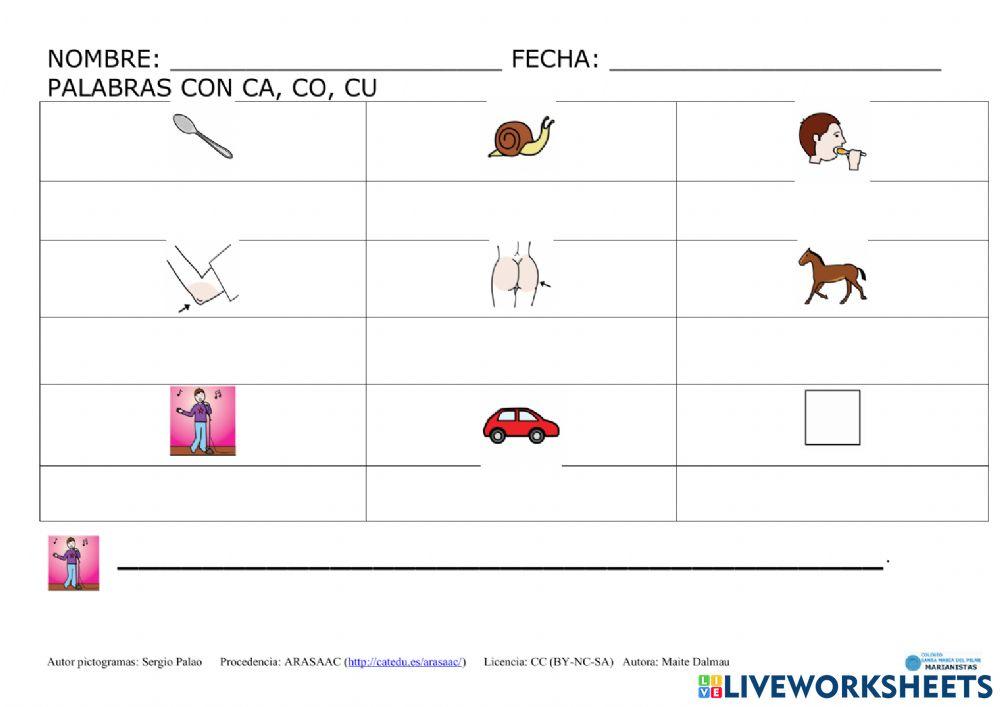 Escribir palabras con CA CO CU