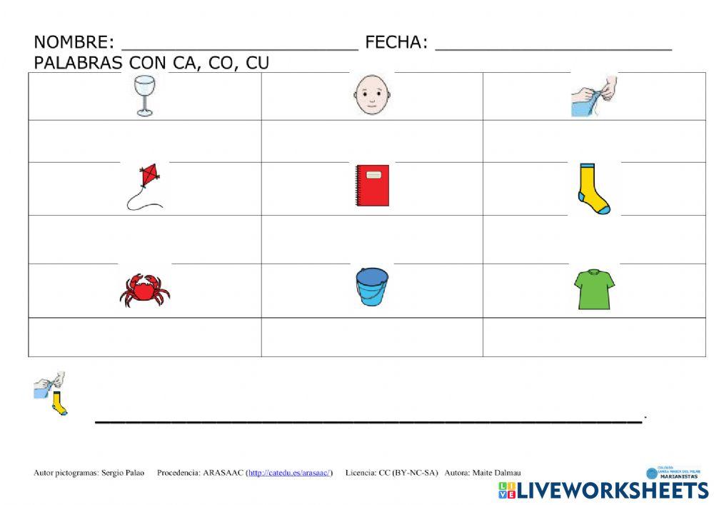 Escribir palabras con CA CO CU