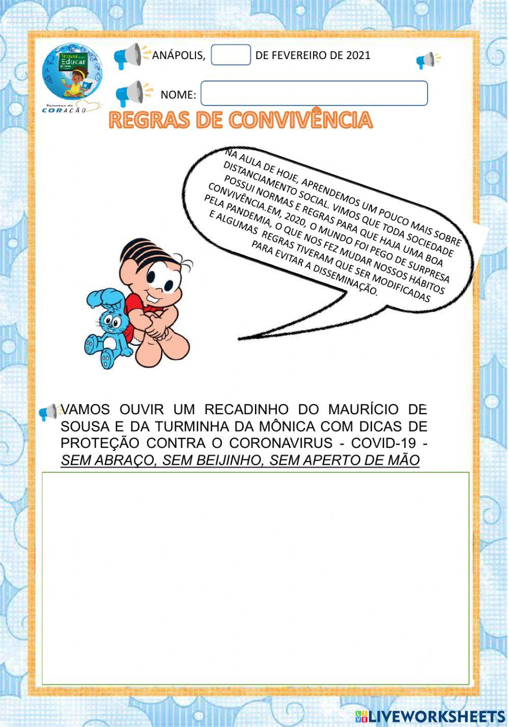 Atividade 13 - regras de convivência - corona vírus