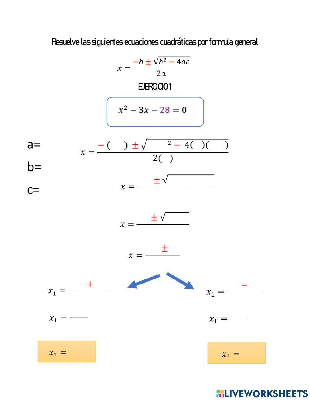 Ecuaciones cuadraticas por formula general