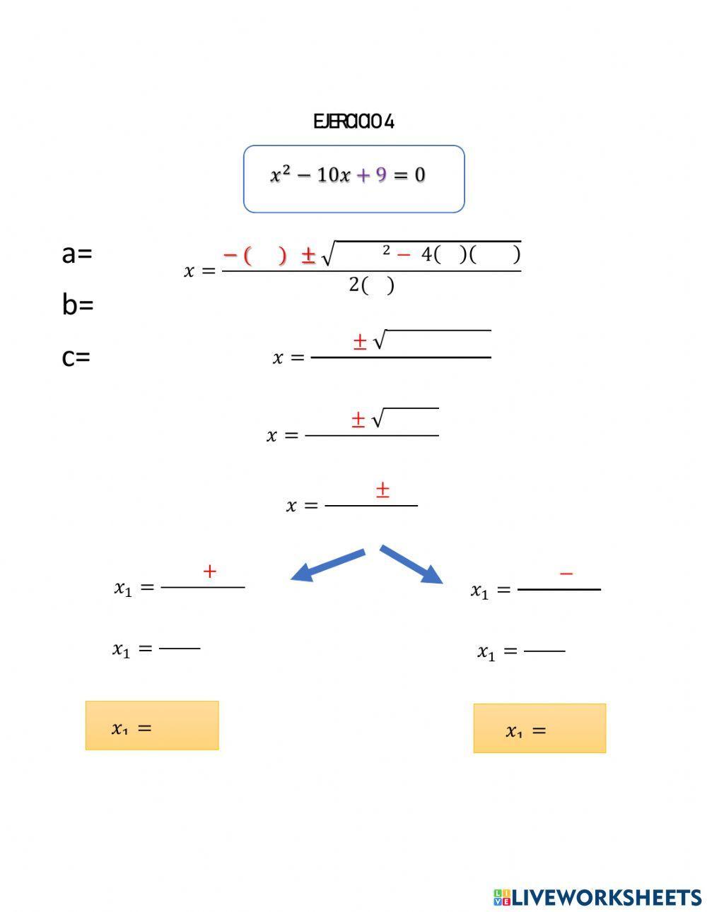 Ecuaciones cuadraticas por formula general