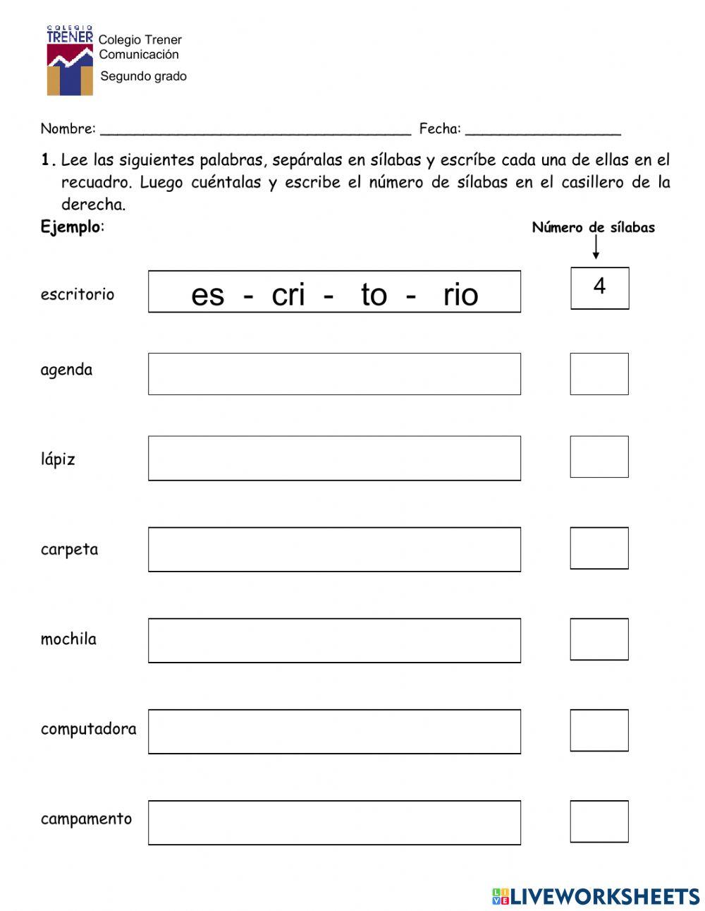 Semana 02 día 2- Separación de sílabas