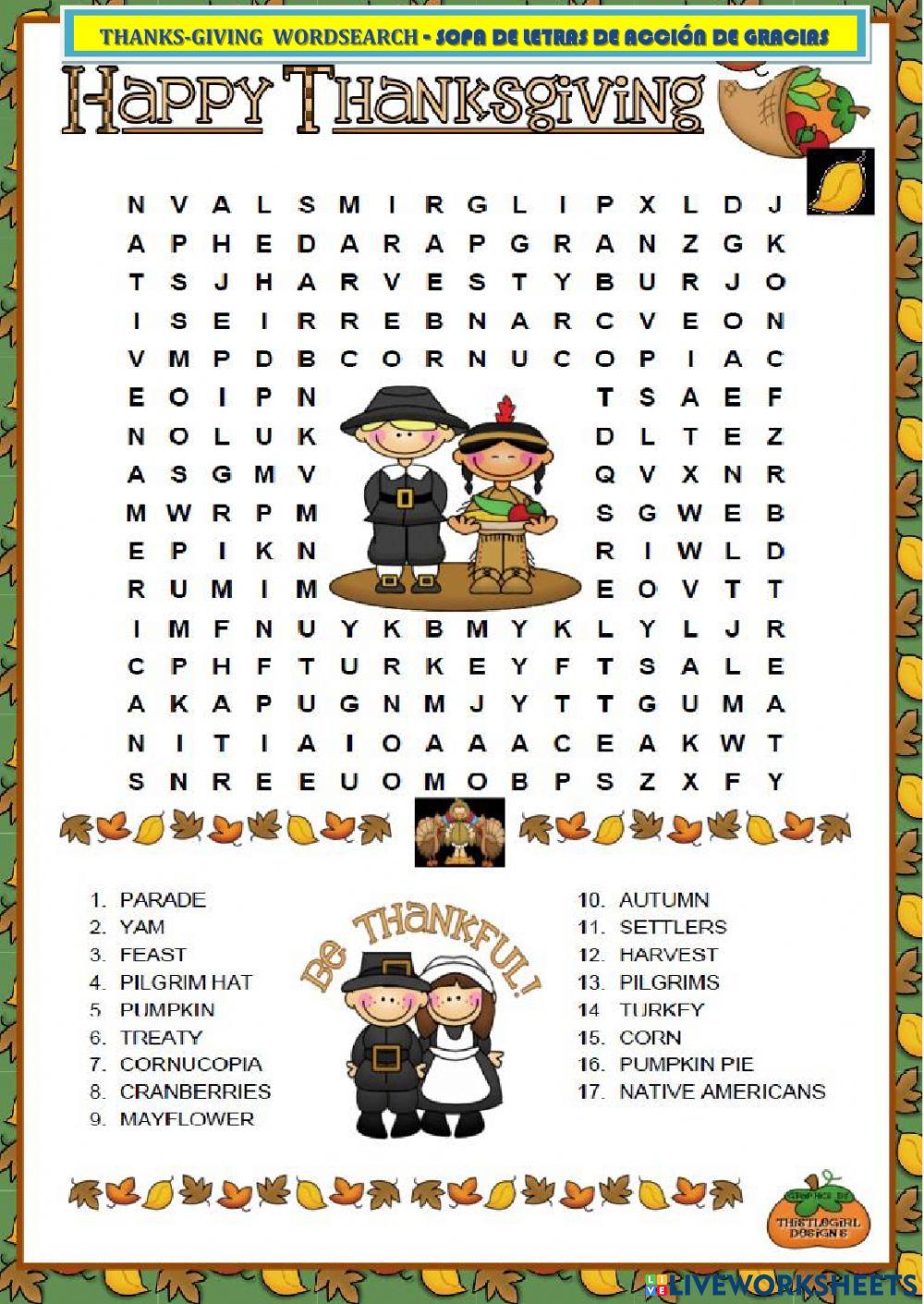 Thanksgiving wordsearch