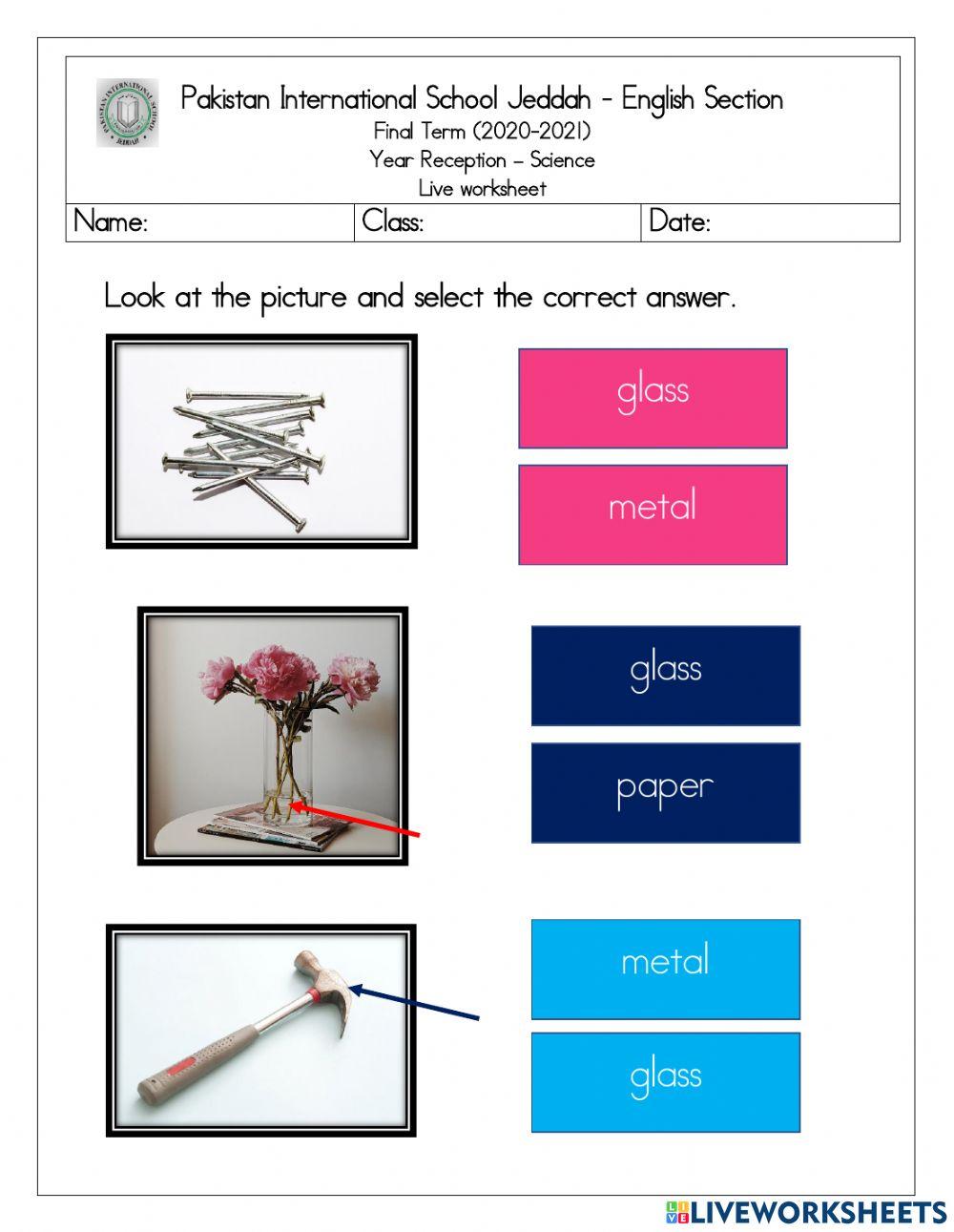 Science live worksheet materials