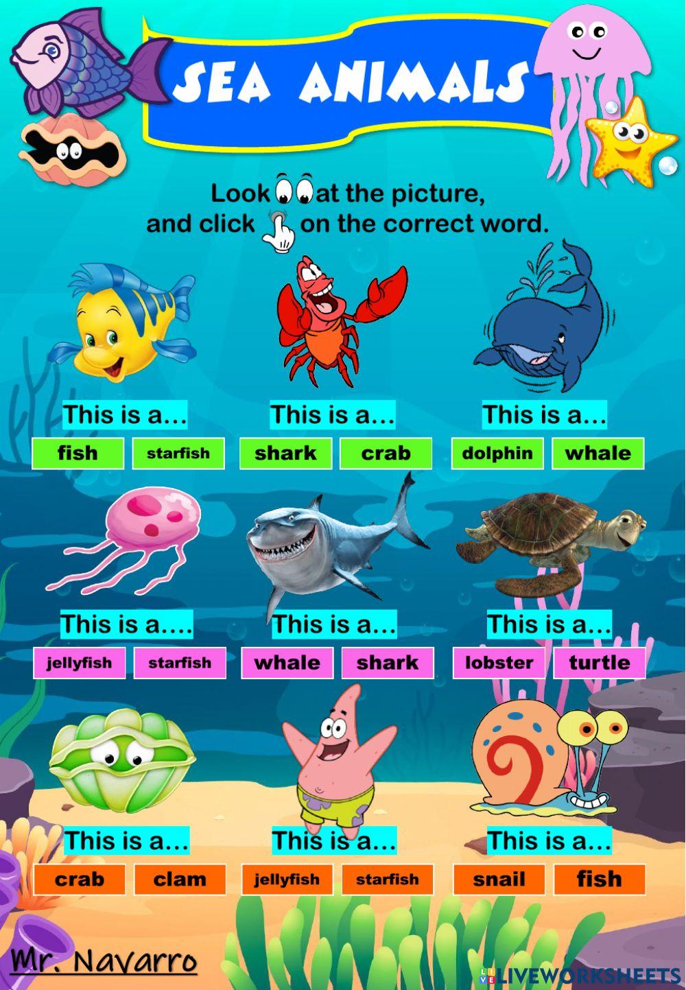 Sea Animals (Look at the picture and click on the correct word)