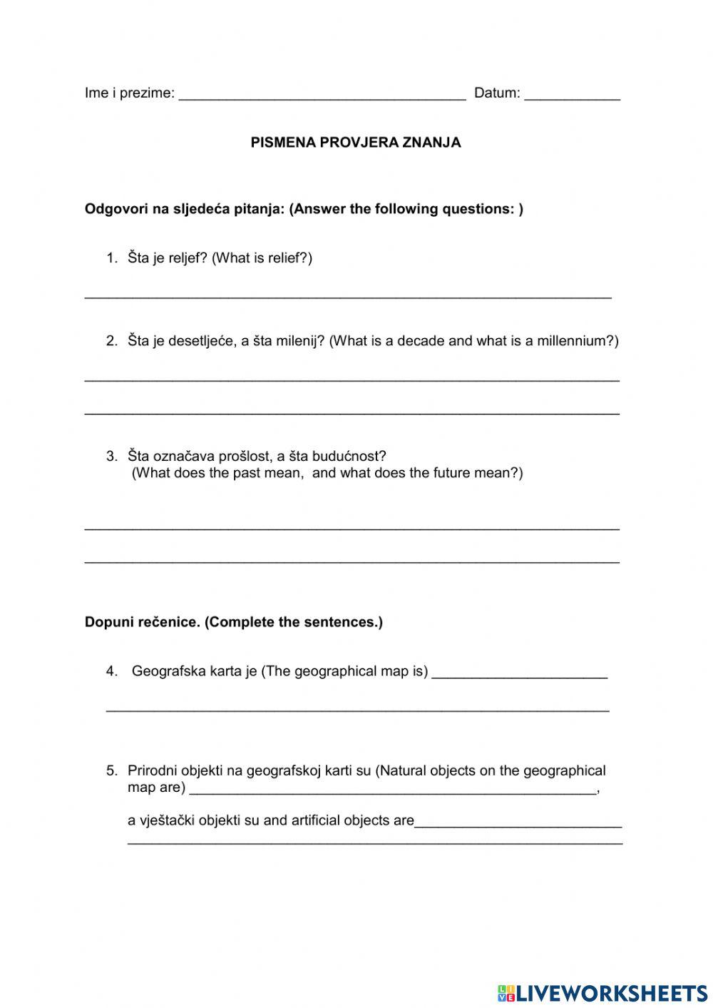 Provjera znanja iz moje okoline