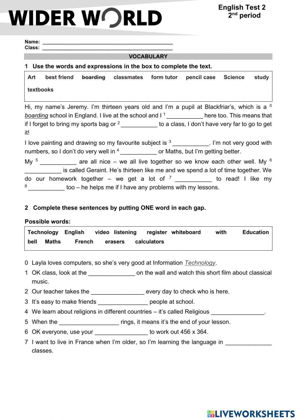 English Exam 2nd Period