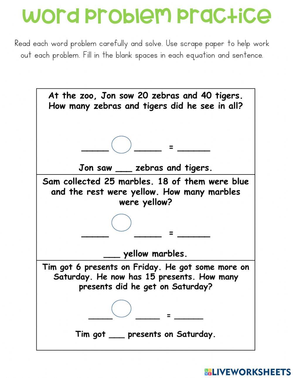 Word Problems 4 worksheet | Live Worksheets
