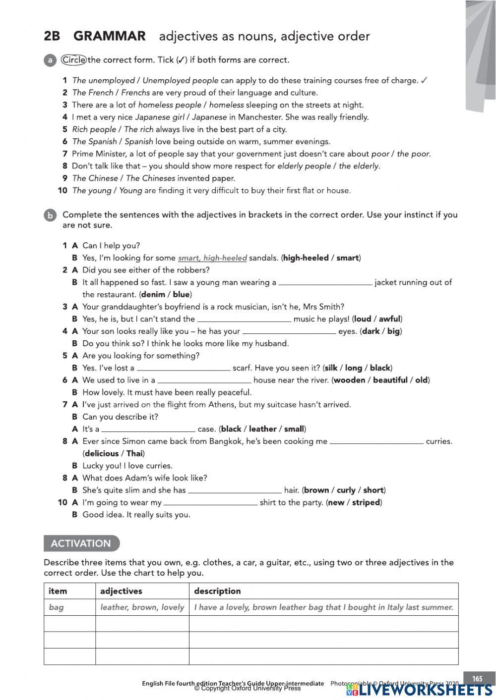 Adjectives As Nouns Exercises