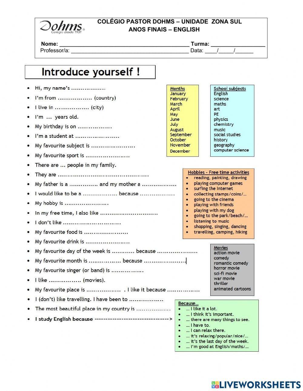 Introducing yourself Introducing yourself