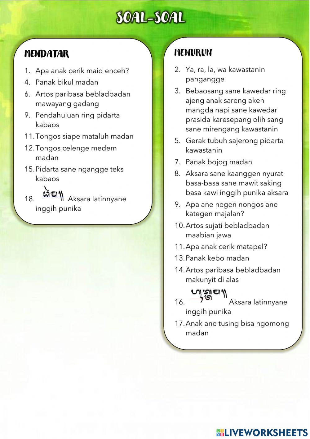 TTS Bahasa Bali (Penyisihan) interactive worksheet Live Worksheets