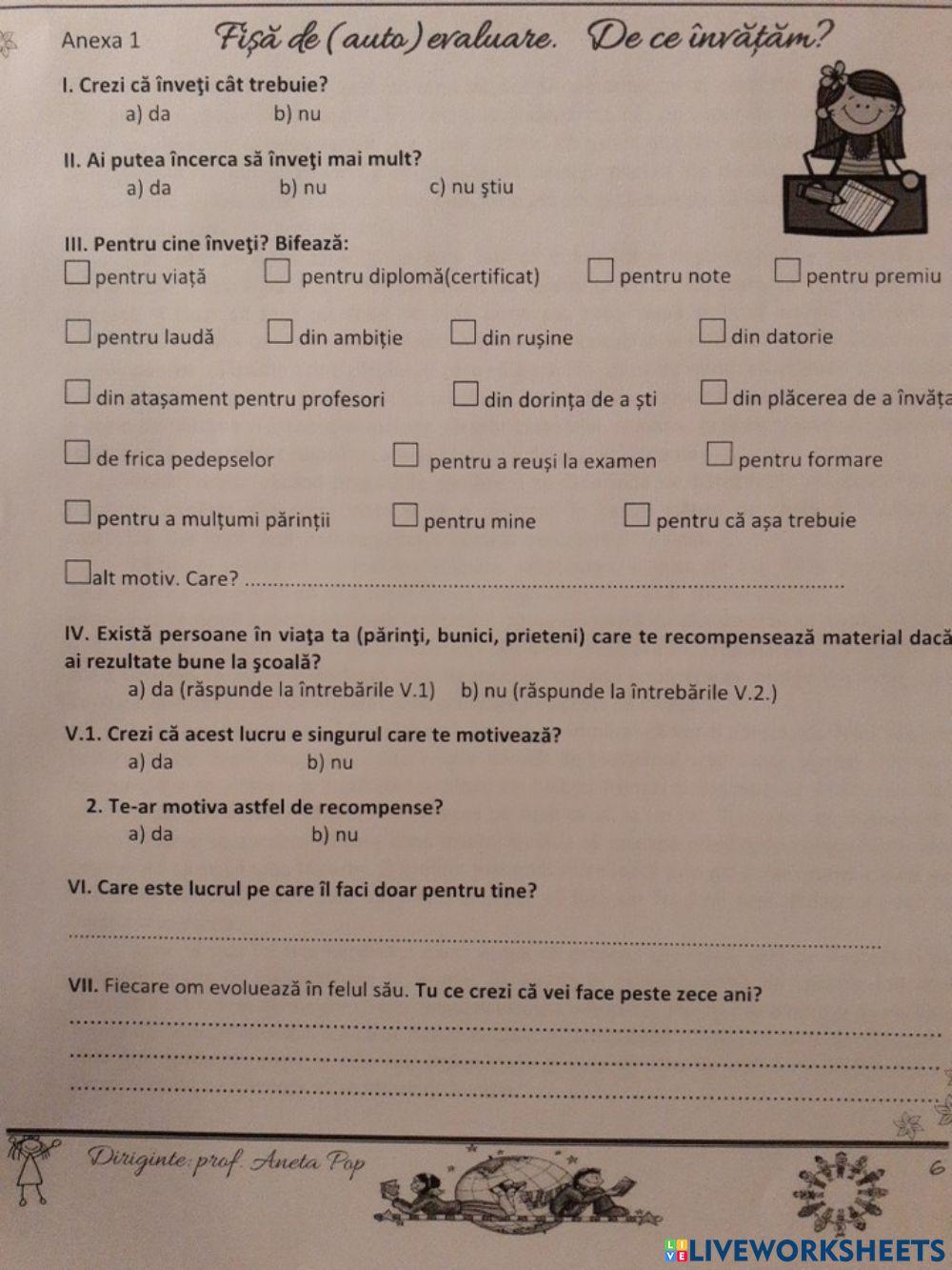 Fisa de auto-evaluare - De ce Invatam?