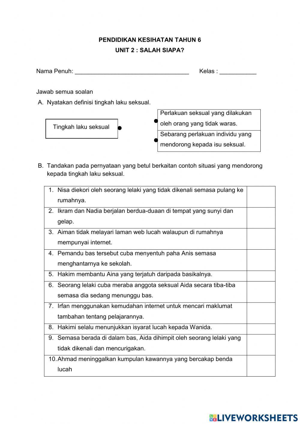 Pendidikan Kesihatan Tahun 6 : Salah Siapa?