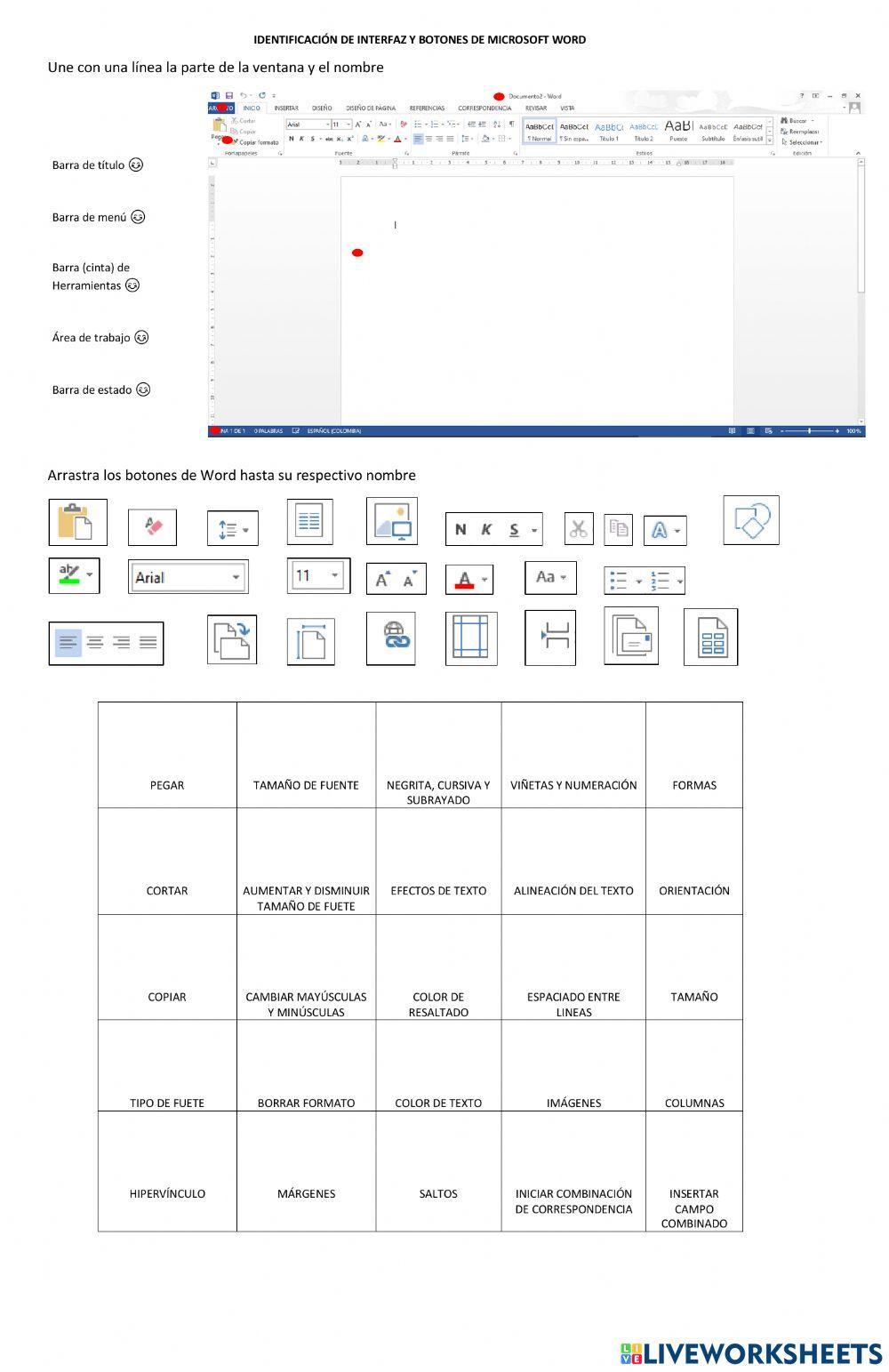 Identificación de interfaz y botones de Word