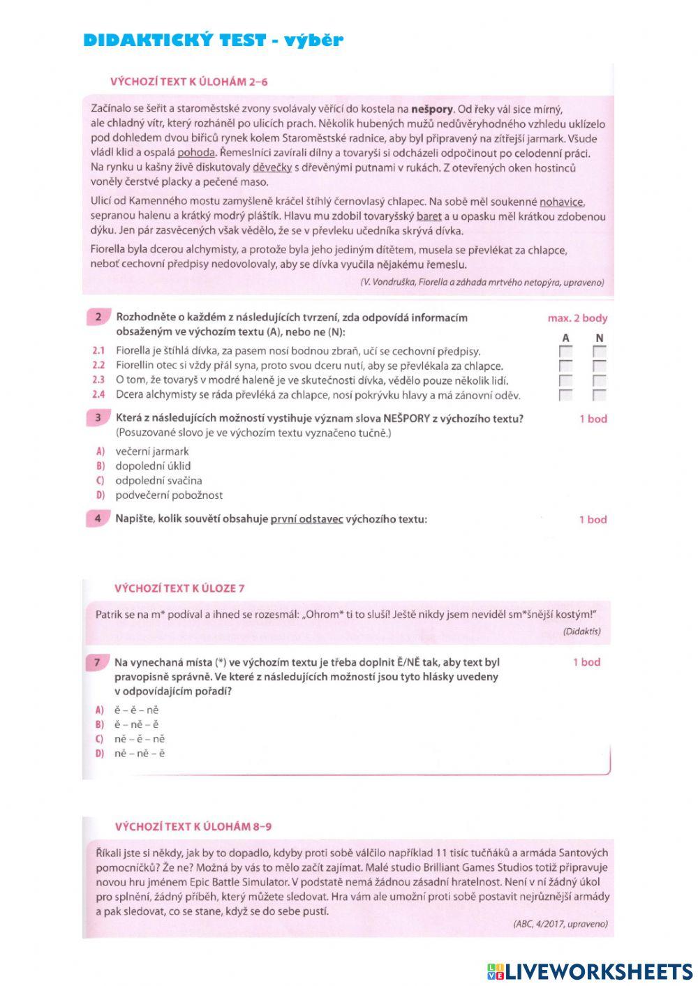 Didaktický test - výběr