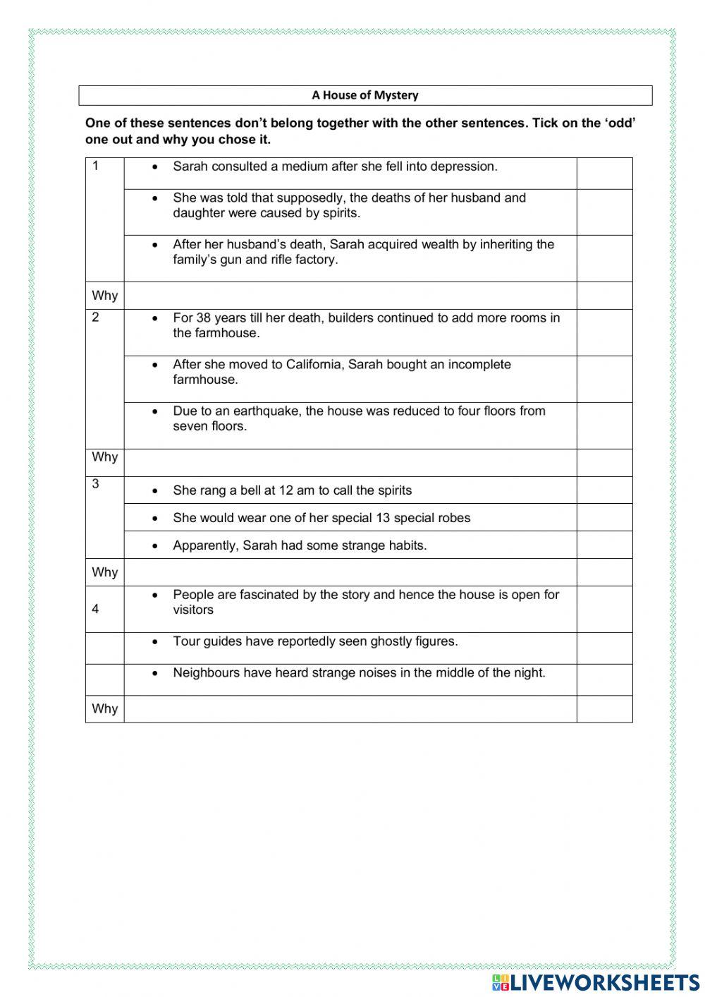 Reading Unit 2- The House of Mystery