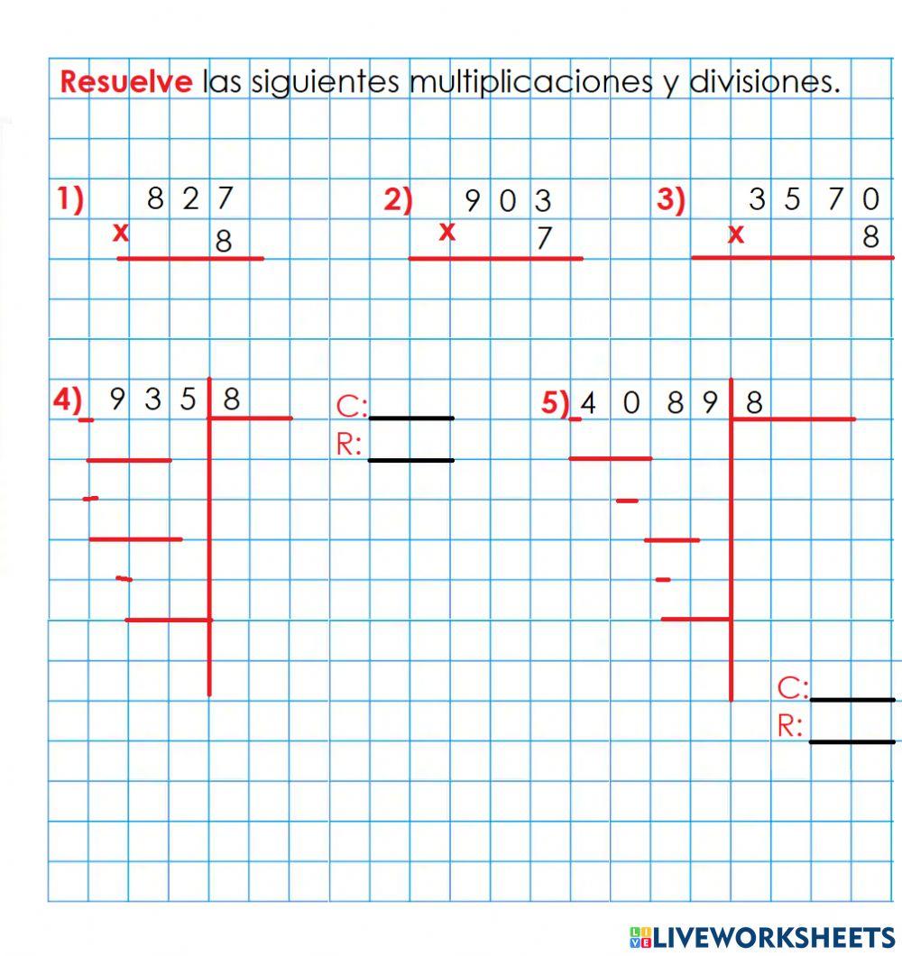 Multiplicación y división por 8 worksheet | Live Worksheets