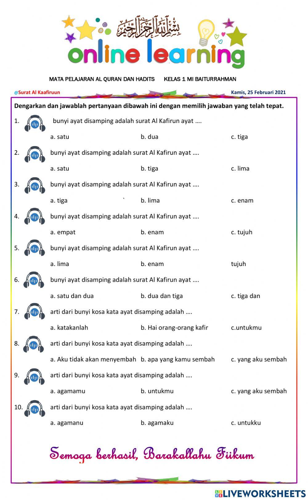 Al quran dan Hadits kelas 1 surat Al Kafirun