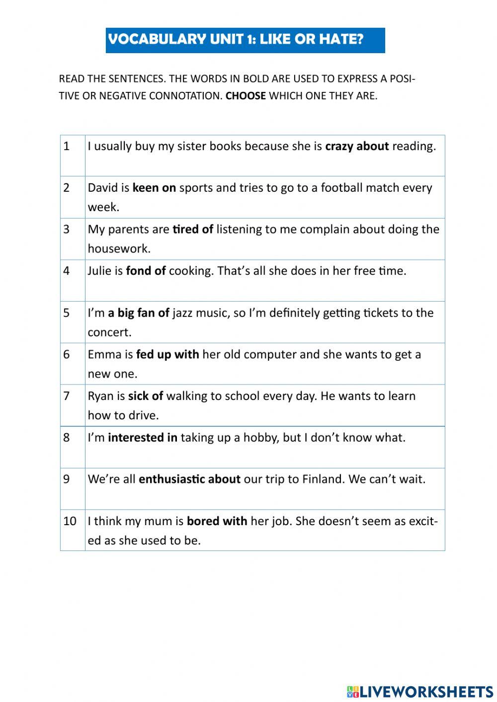 Unit 1: Vocabulary 1