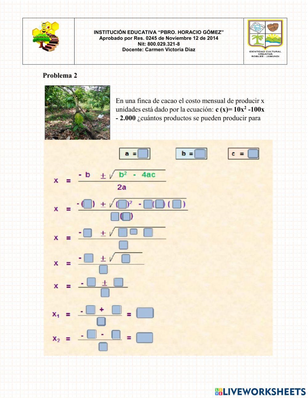 Problemas Ecuacion cuadratica