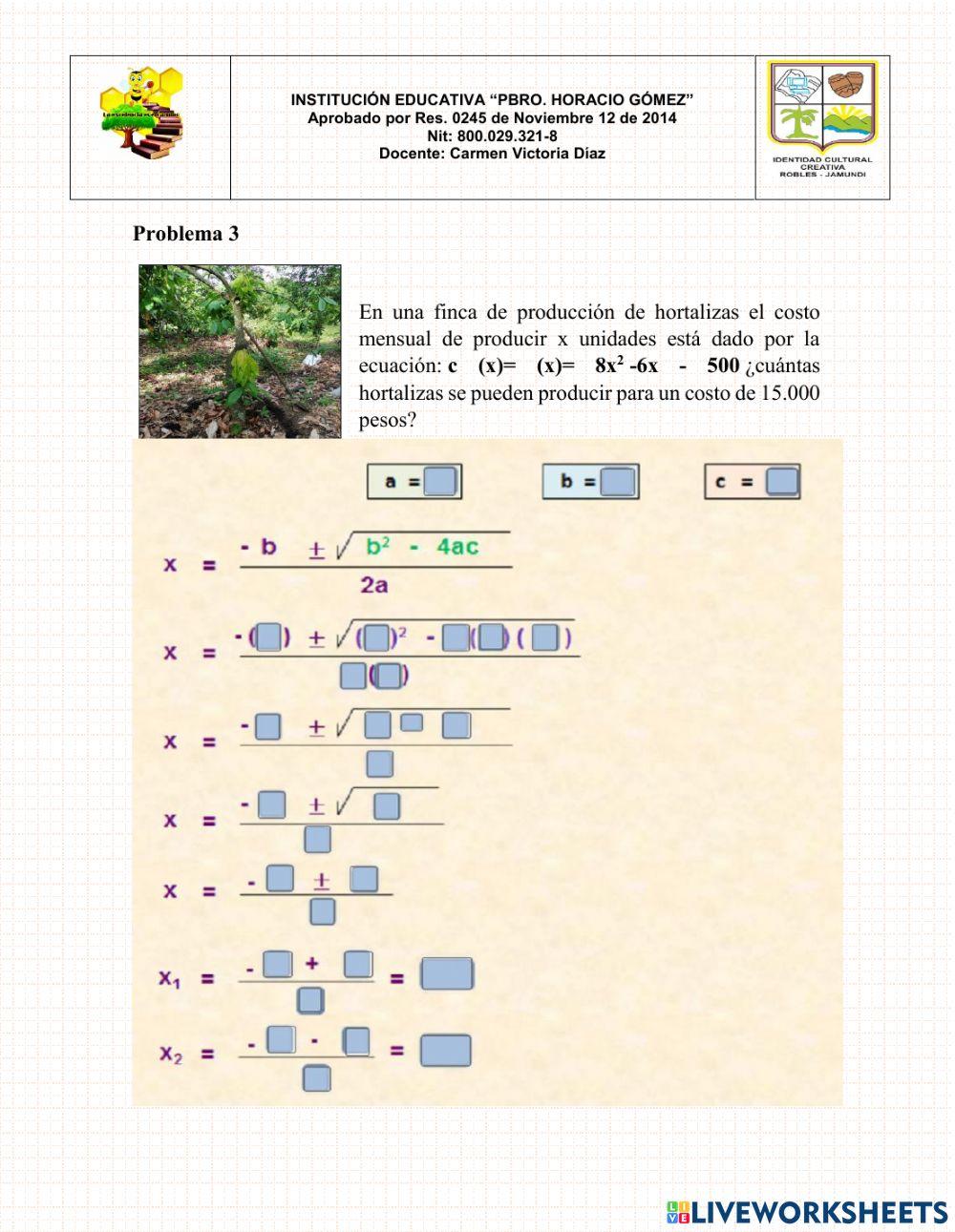 Problemas Ecuacion cuadratica