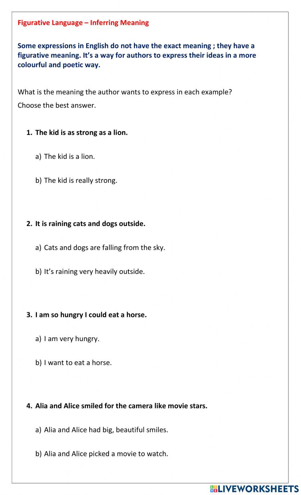 Vocabulary - Infer meaning from figurative language