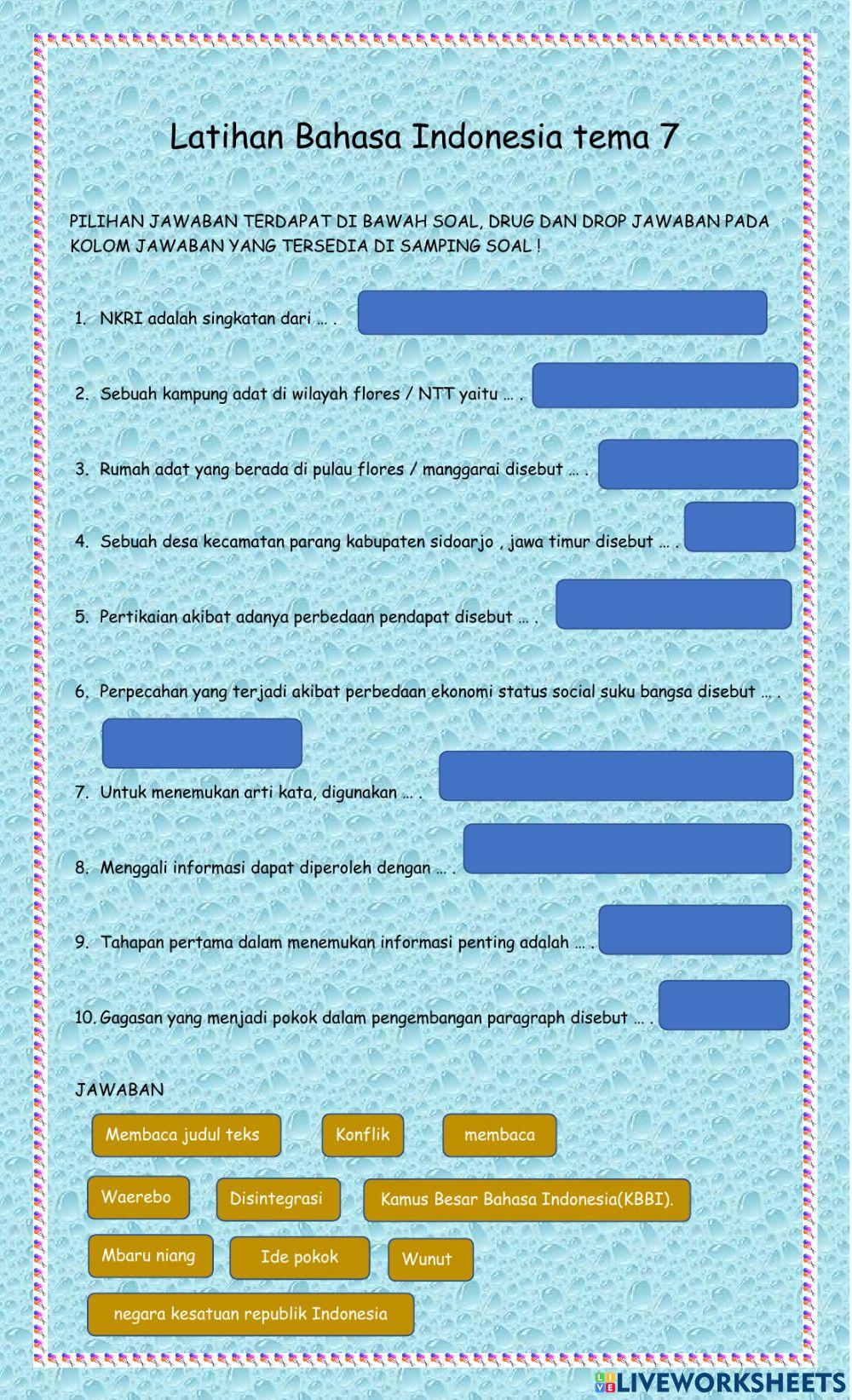 Tema 7 muatan pembelajaran bahasa indonesia
