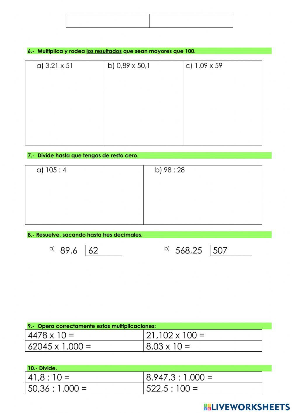 Operaciones básicas con o sin decimales