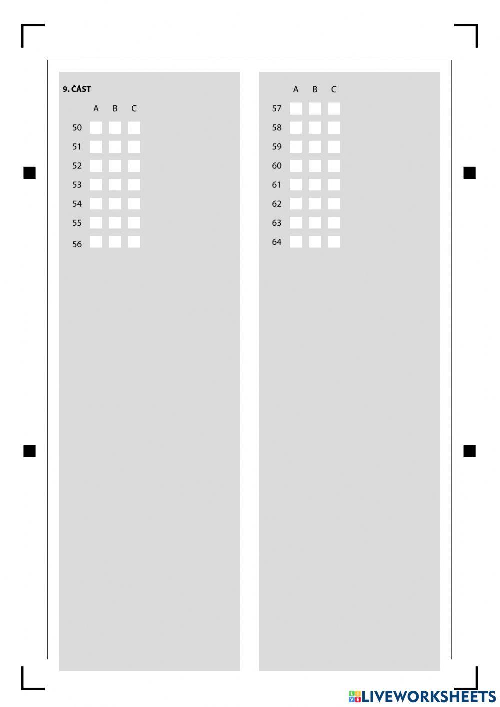 Záznamový arch Didaktický test Podzim 2016