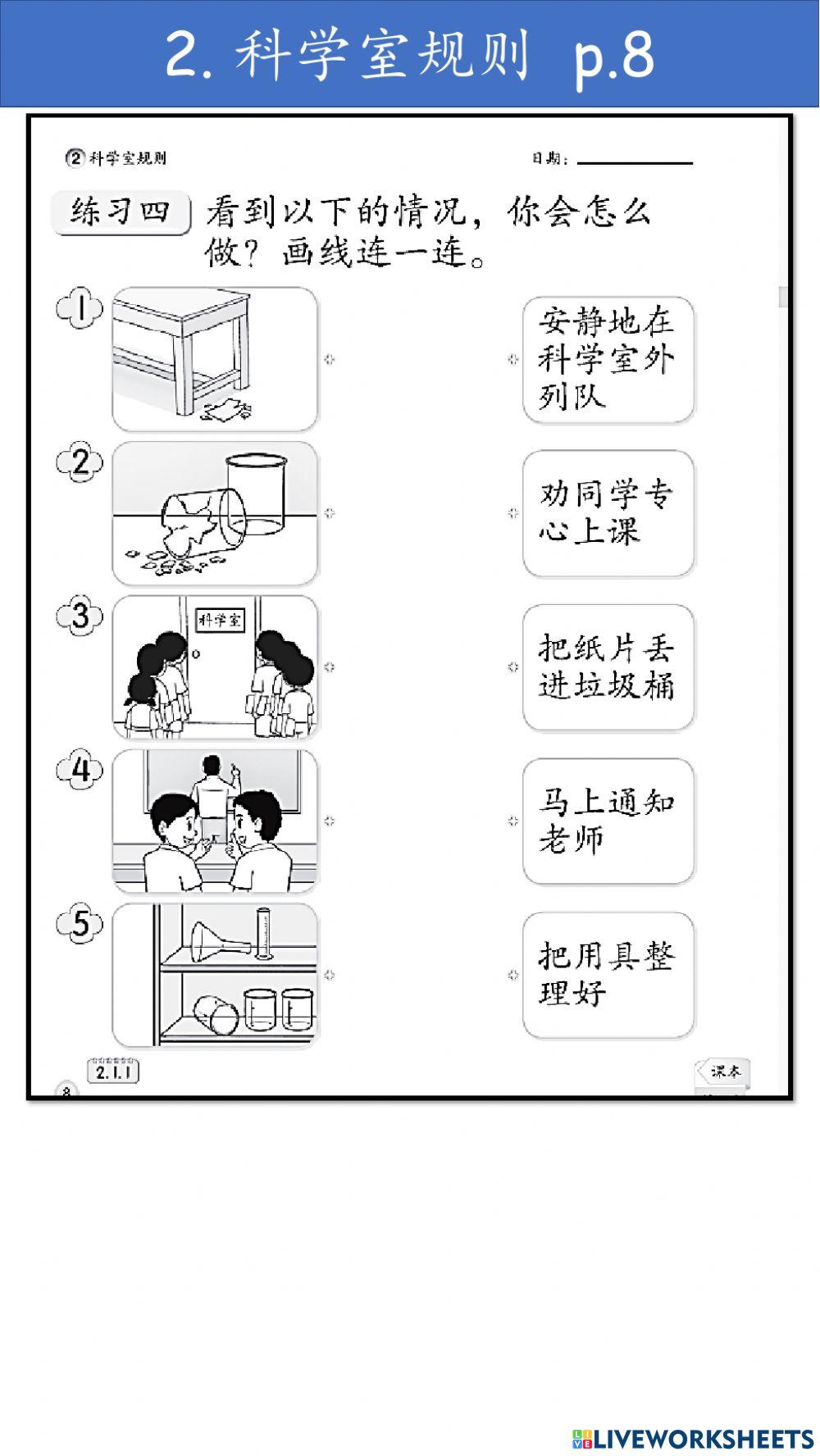 2. 科学室规则 （5,6,7,8, ） - liveworksheet (2）